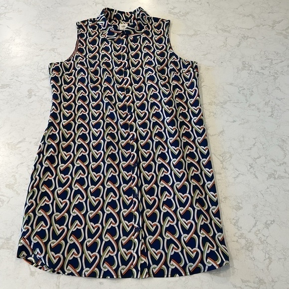 Cabi | Armour Blue Heart Chain Print Collared Sleeveless Shirtdress Style 5370 - Picture 14 of 16